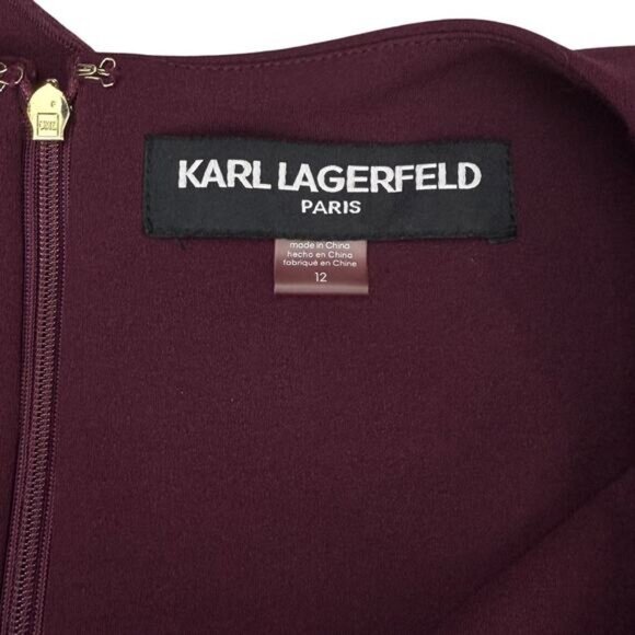 Karl Lagerfeld Cap Sleeve Fit and Flare Dress In Eggplant Women's Size 12 - Picture 3 of 5